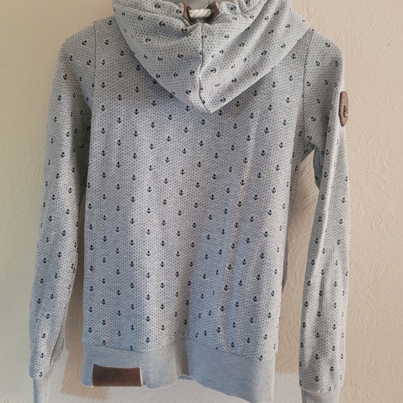 Naketano Grey Anchor and Navy Micro Dots Hoodie with Rope Cord, Size Small - Picture 2 of 11